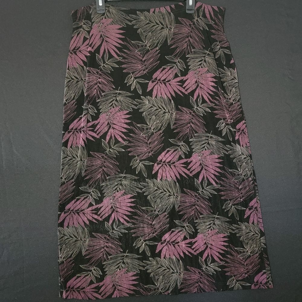 Linden Hill "Slinky" Fern Print Skirt, Black and Purple, Women's Sz 1X